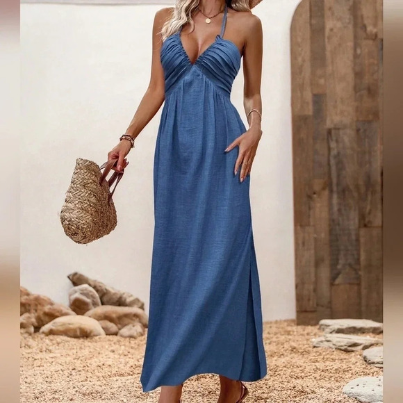 Dresses & Skirts - Women Sexy Padded Bust Ruched Halter Neck Belted Bodycon Dress